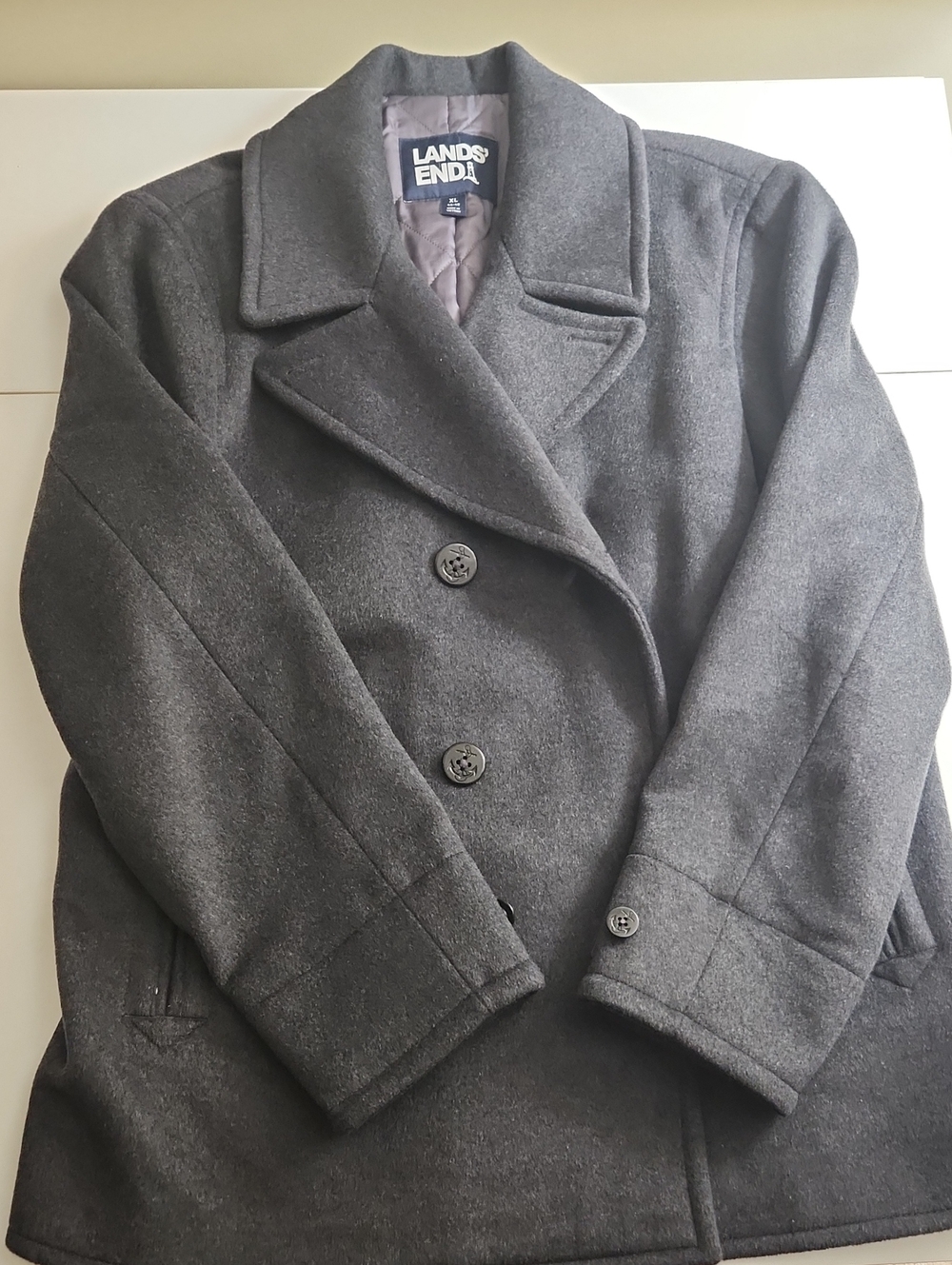 Lands' End Men's XL Charcoal Gray Wool Pea Coat